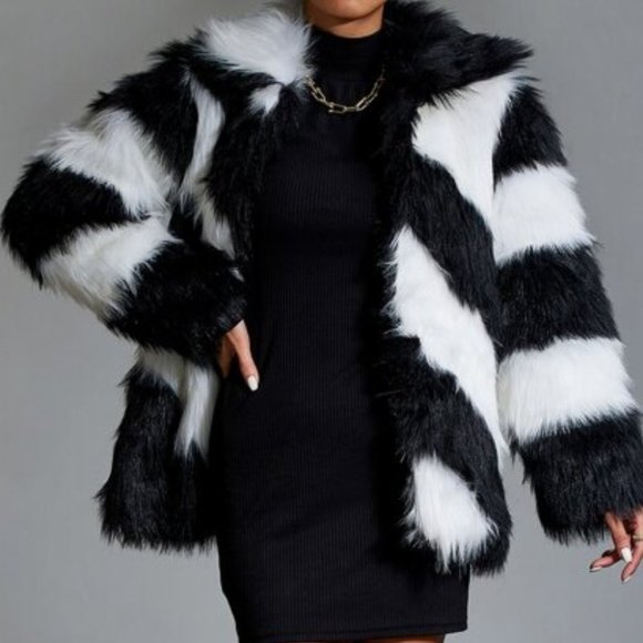 Jackets & Blazers - WOW FACTOR Striped Faux Fur Teddy coat jacket cont